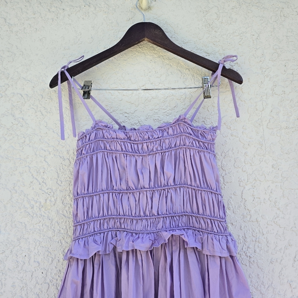Aqua Ruched Sleeveless Midi Dress - 100% Cotton - Picture 5 of 7